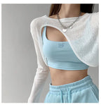 Hollow Smock T Shirt Women Summer Thin Irregular Long Sleeve Knitted nowadaysfashion