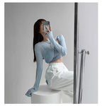 Hollow Smock T Shirt Women Summer Thin Irregular Long Sleeve Knitted nowadaysfashion