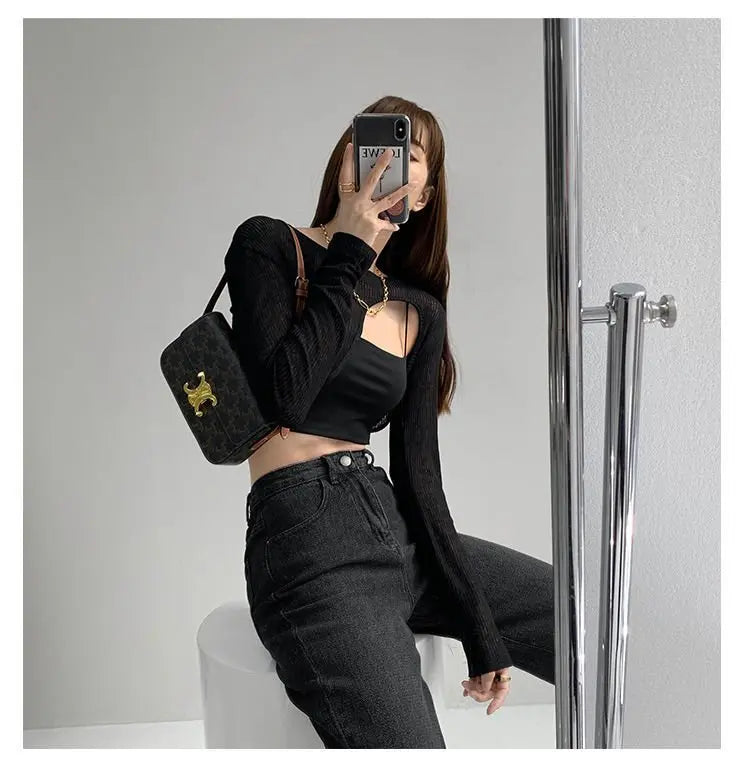Hollow Smock T Shirt Women Summer Thin Irregular Long Sleeve Knitted - Blade & Thread