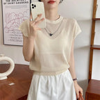 Hollow T-shirt Chain Women Summer New Solid Color Short Sleeve Knitted Tops Female 2022 nowadaysfashion