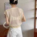 Hollow T-shirt Chain Women Summer New Solid Color Short Sleeve Knitted Tops Female 2022 nowadaysfashion