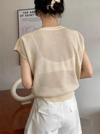 Hollow T-shirt Chain Women Summer New Solid Color Short Sleeve Knitted Tops Female 2022 nowadaysfashion