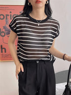 Hollow T-shirt Chain Women Summer New Solid Color Short Sleeve Knitted Tops Female 2022 nowadaysfashion