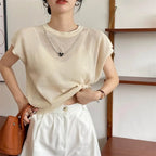 Hollow T-shirt Chain Women Summer New Solid Color Short Sleeve Knitted Tops Female 2022 nowadaysfashion
