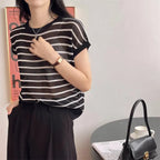 Hollow T-shirt Chain Women Summer New Solid Color Short Sleeve Knitted Tops Female 2022 nowadaysfashion