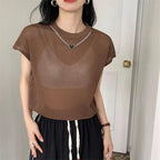 Hollow T-shirt Chain Women Summer New Solid Color Short Sleeve Knitted Tops Female 2022 nowadaysfashion