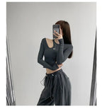 Hollow T-shirt Women Fashion Slim Y2K Cropped Tops Off Shoulder Long Sleeve Tees Woman nowadaysfashion