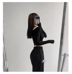 Hollow T-shirt Women Fashion Slim Y2K Cropped Tops Off Shoulder Long Sleeve Tees Woman nowadaysfashion