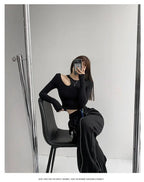 Hollow T-shirt Women Fashion Slim Y2K Cropped Tops Off Shoulder Long Sleeve Tees Woman nowadaysfashion