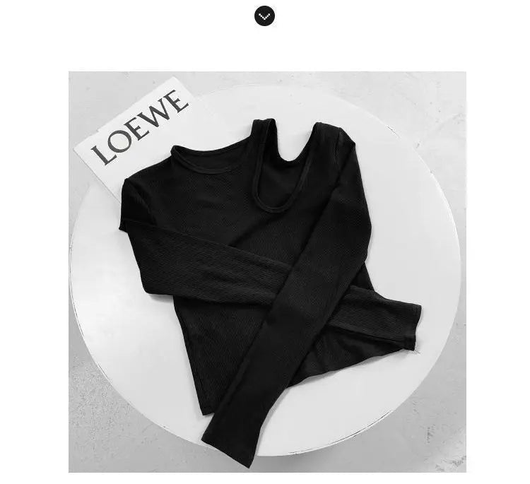 Hollow T-shirt Women Fashion Slim Y2K Cropped Tops Off Shoulder Long Sleeve Tees Woman - Blade & Thread