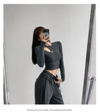 Hollow T-shirt Women Fashion Slim Y2K Cropped Tops Off Shoulder Long Sleeve Tees Woman nowadaysfashion