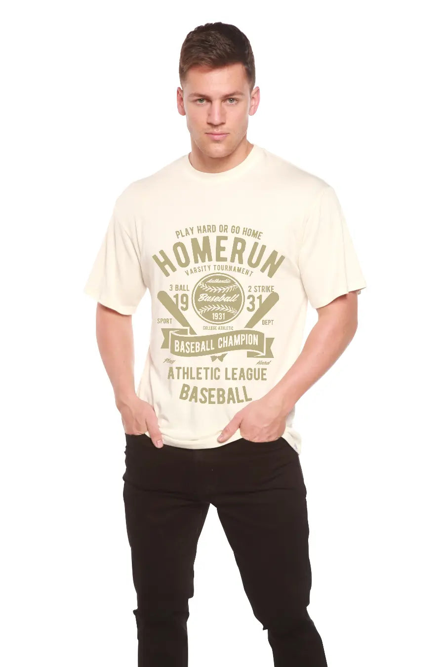 Homerun Baseball Men's Bamboo Viscose/Organic Cotton Short Sleeve Graphic T-Shirt Spun Bamboo
