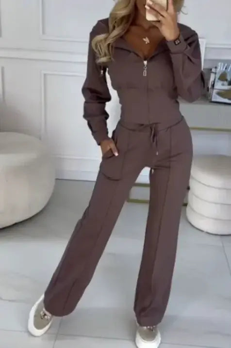 Hooded Zipper Jacket with Tight-Fitting Bottom Set My Store 2