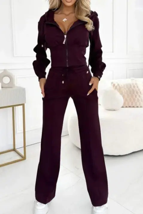 Hooded Zipper Jacket with Tight-Fitting Bottom Set My Store 2