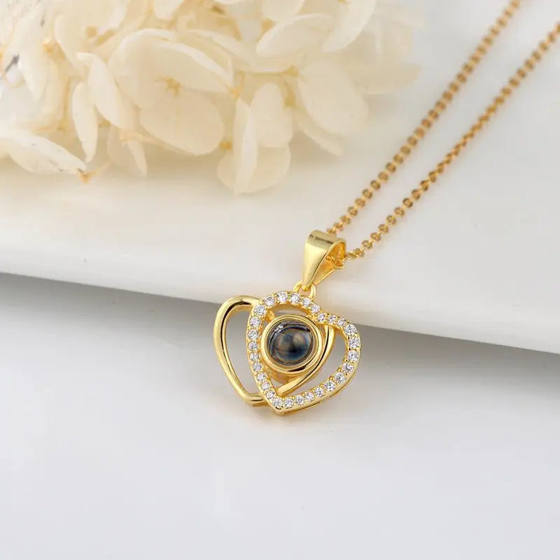 I love you double love heart projection Necklace clavicle chain - Blade & Thread