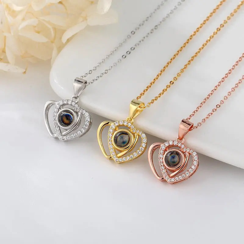 I love you double love heart projection Necklace clavicle chain - Blade & Thread