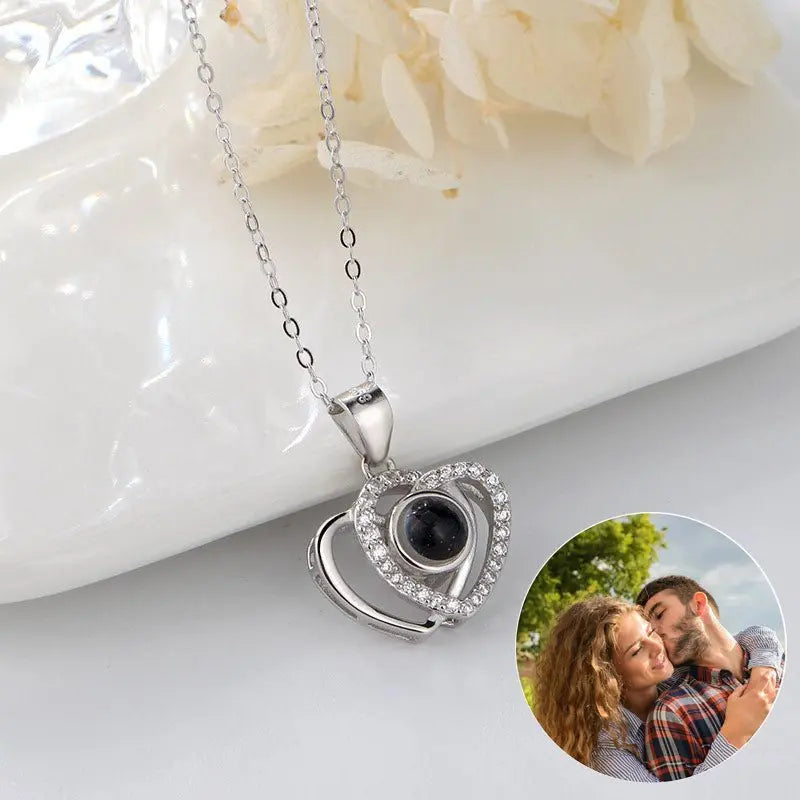 I love you double love heart projection Necklace clavicle chain - Blade & Thread