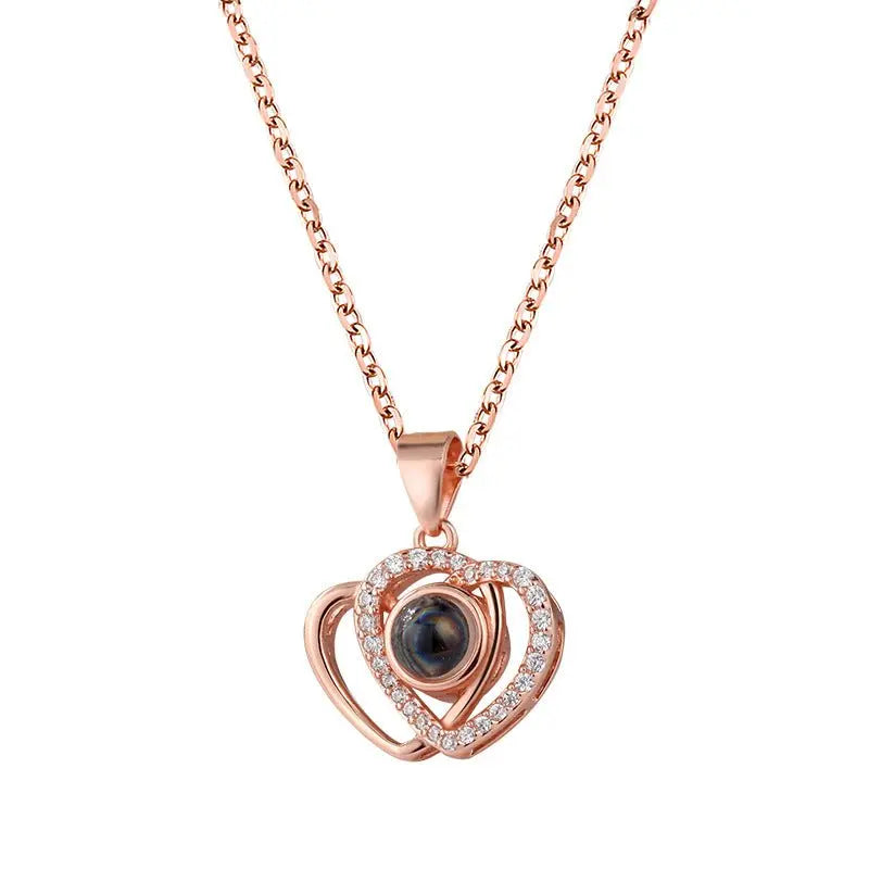 I love you double love heart projection Necklace clavicle chain - Blade & Thread