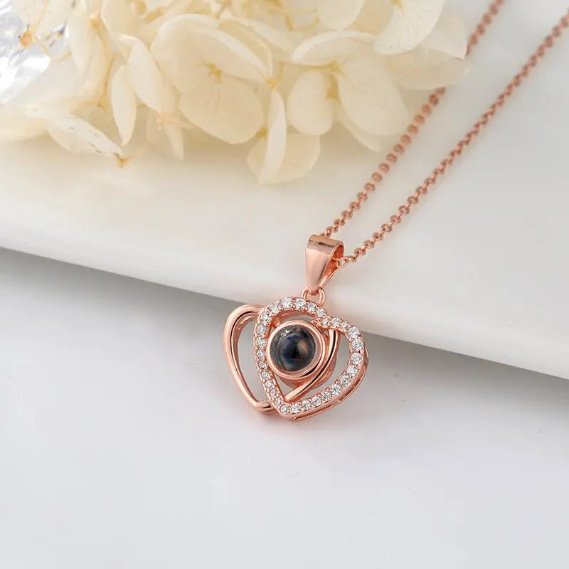 I love you double love heart projection Necklace clavicle chain - Blade & Thread