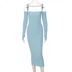 ibbed Solid Slash Neck Slip Long Sleeves Bodycon Mini Dress Streetwear Y2K nowadaysfashion