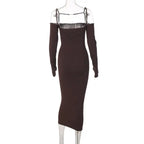 ibbed Solid Slash Neck Slip Long Sleeves Bodycon Mini Dress Streetwear Y2K nowadaysfashion