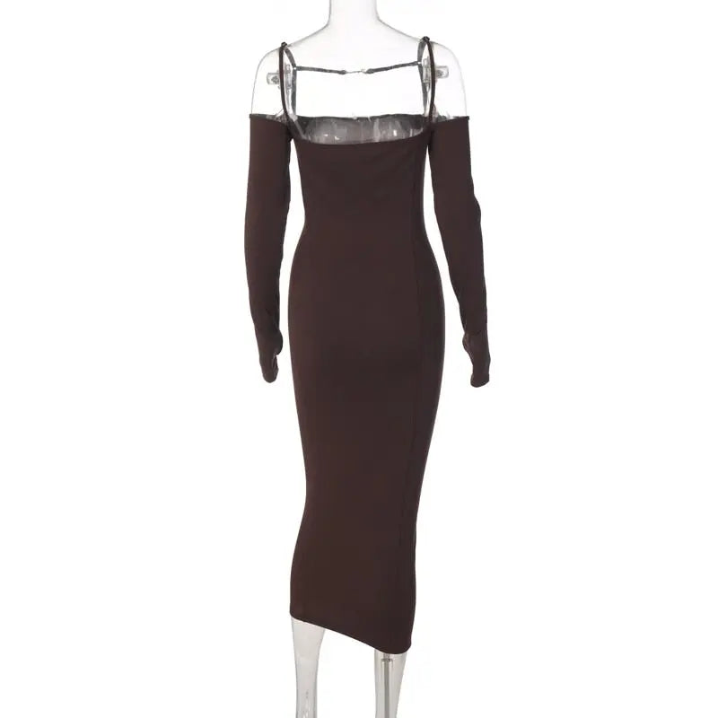 ibbed Solid Slash Neck Slip Long Sleeves Bodycon Mini Dress Streetwear Y2K - Blade & Thread