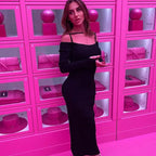 ibbed Solid Slash Neck Slip Long Sleeves Bodycon Mini Dress Streetwear Y2K nowadaysfashion