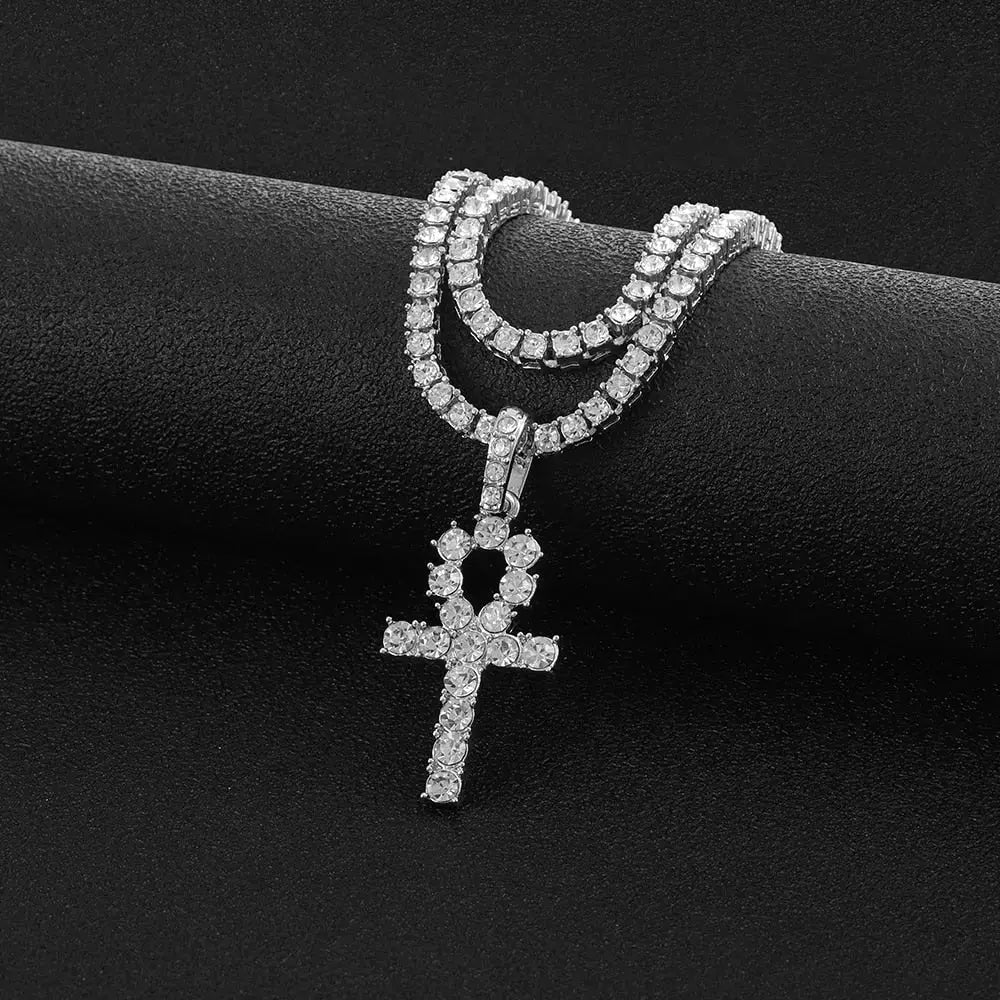 Iced Out Ankh Cross Pendant Necklace Choker Chain Necklace Jewelry nowadaysfashion