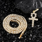 Iced Out Ankh Cross Pendant Necklace Choker Chain Necklace Jewelry nowadaysfashion