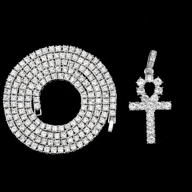 Iced Out Ankh Cross Pendant Necklace Choker Chain Necklace Jewelry nowadaysfashion