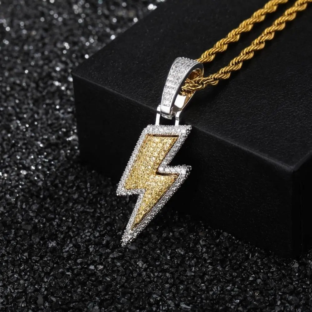 Iced Out Bling Lightning Pendants With Tennis Chain Copper Material Men's Hip Hop Jewelry Gift - Blade & Thread