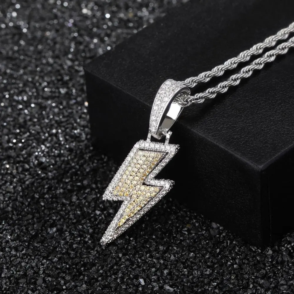 Iced Out Bling Lightning Pendants With Tennis Chain Copper Material Men's Hip Hop Jewelry Gift nowadaysfashion