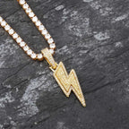Iced Out Bling Lightning Pendants With Tennis Chain Copper Material Men's Hip Hop Jewelry Gift nowadaysfashion