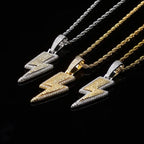 Iced Out Bling Lightning Pendants With Tennis Chain Copper Material Men's Hip Hop Jewelry Gift nowadaysfashion