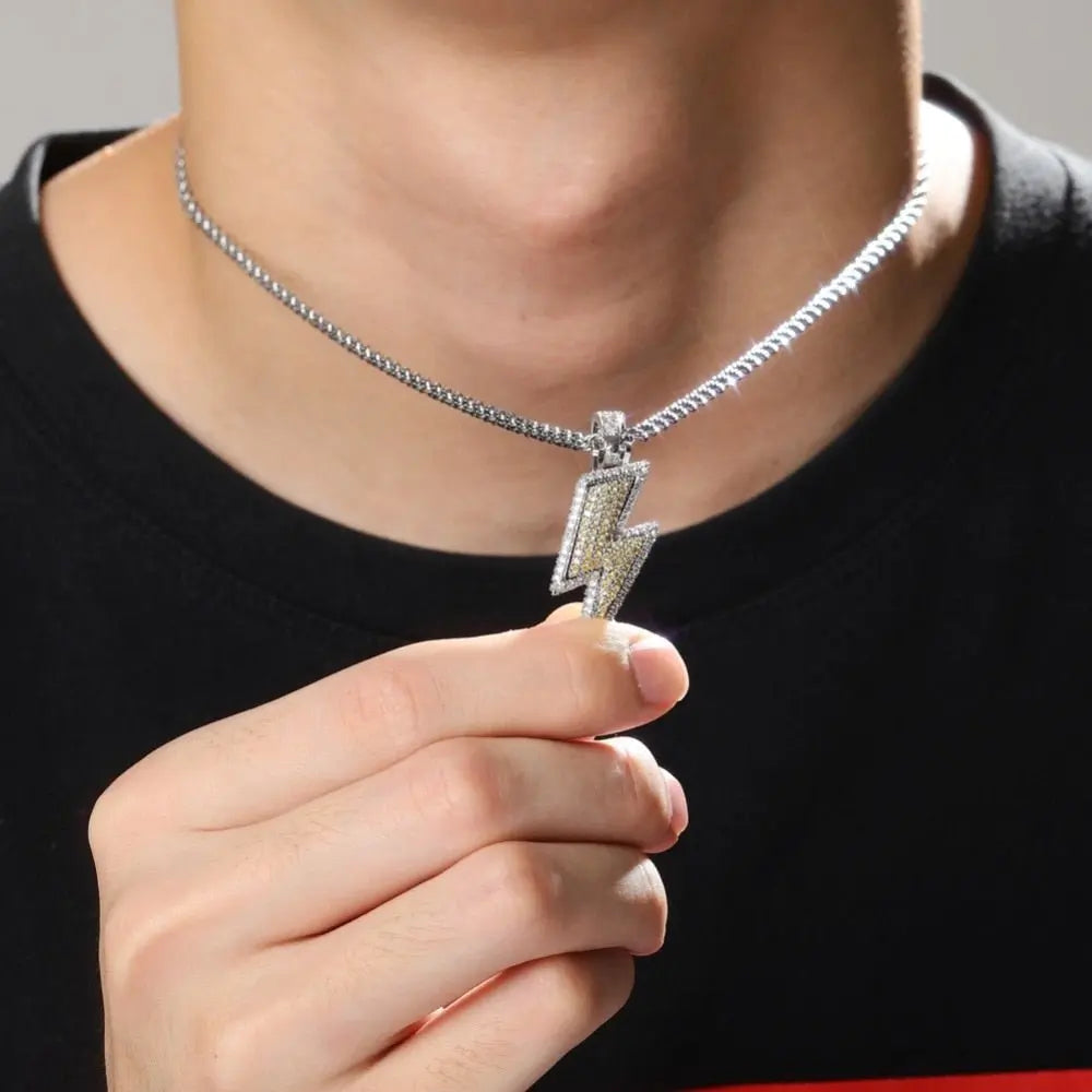 Iced Out Bling Lightning Pendants With Tennis Chain Copper Material Men's Hip Hop Jewelry Gift nowadaysfashion