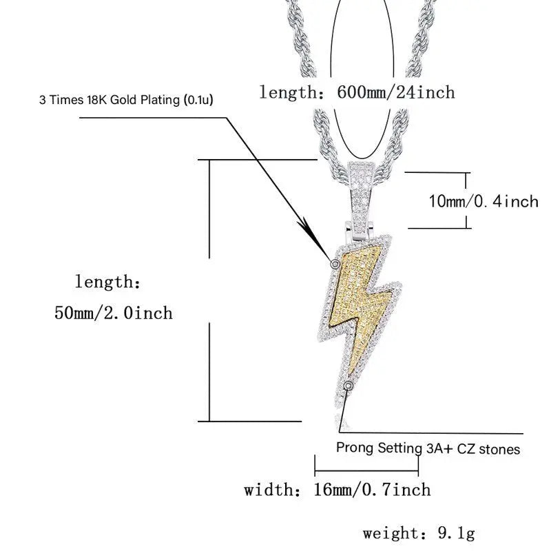 Iced Out Bling Lightning Pendants With Tennis Chain Copper Material Men's Hip Hop Jewelry Gift - Blade & Thread