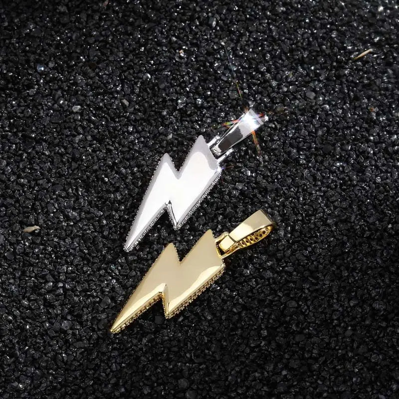 Iced Out Bling Lightning Pendants With Tennis Chain Copper Material Men's Hip Hop Jewelry Gift nowadaysfashion