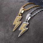 Iced Out Bling Lightning Pendants With Tennis Chain Copper Material Men's Hip Hop Jewelry Gift nowadaysfashion
