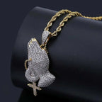 Iced Out Praying Hand Pendant Necklace With Cross Gold Silver Color Hip Hop Necklace nowadaysfashion