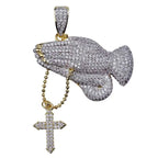 Iced Out Praying Hand Pendant Necklace With Cross Gold Silver Color Hip Hop Necklace nowadaysfashion