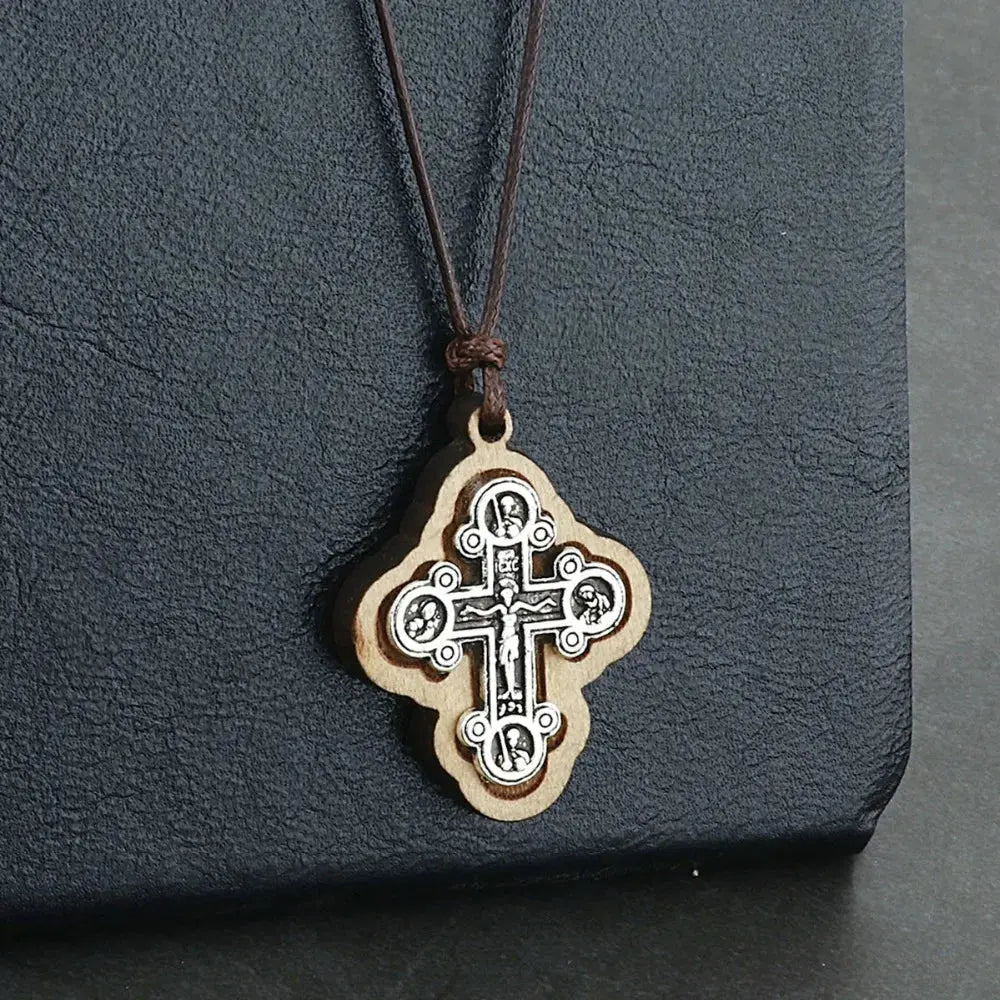 ICXC Wooden Saint Cross Pendant Necklaces nowadaysfashion