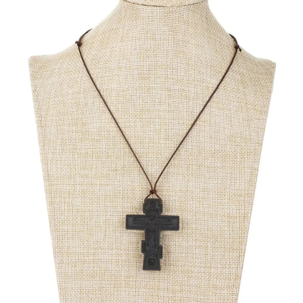 INRI red and black wood cross necklace rope chain religious - Blade & Thread