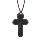 INRI red and black wood cross necklace rope chain religious nowadaysfashion