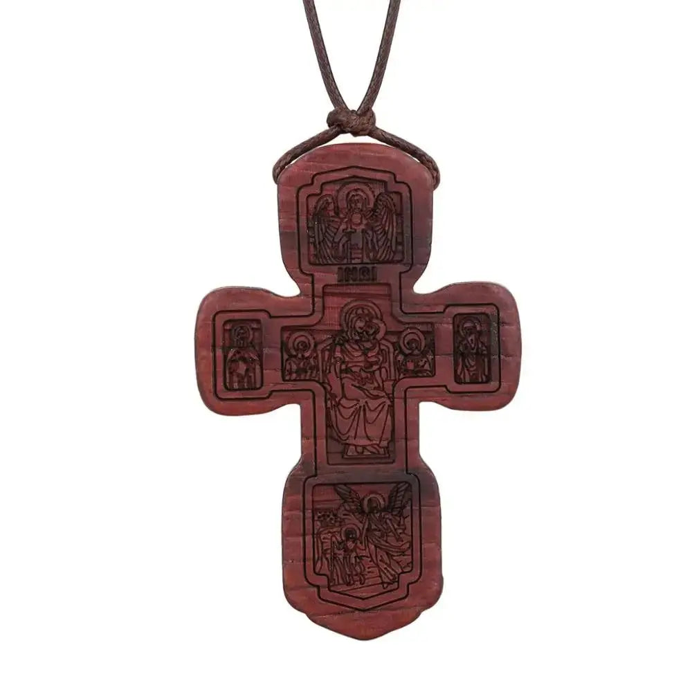 INRI red and black wood cross necklace rope chain religious - Blade & Thread