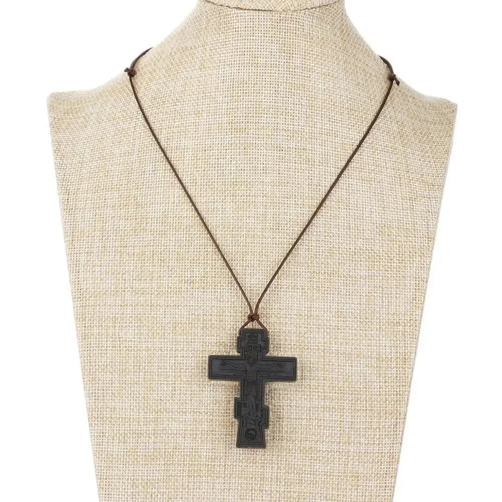 INRI red and black wood cross necklace rope chain religious - Blade & Thread