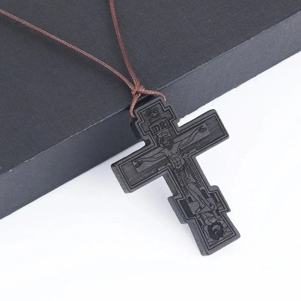INRI red and black wood cross necklace rope chain religious nowadaysfashion