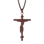 INRI red and black wood cross necklace rope chain religious nowadaysfashion