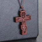 INRI red and black wood cross necklace rope chain religious nowadaysfashion