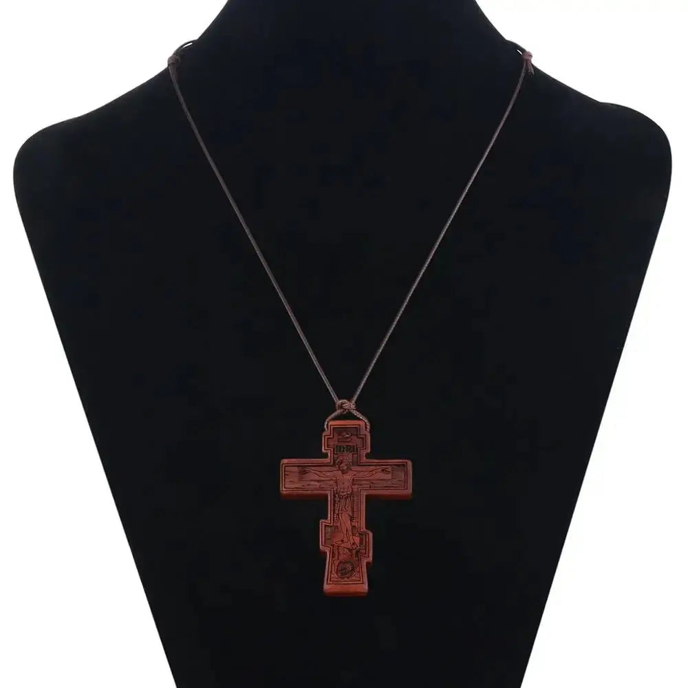 INRI red and black wood cross necklace rope chain religious - Blade & Thread