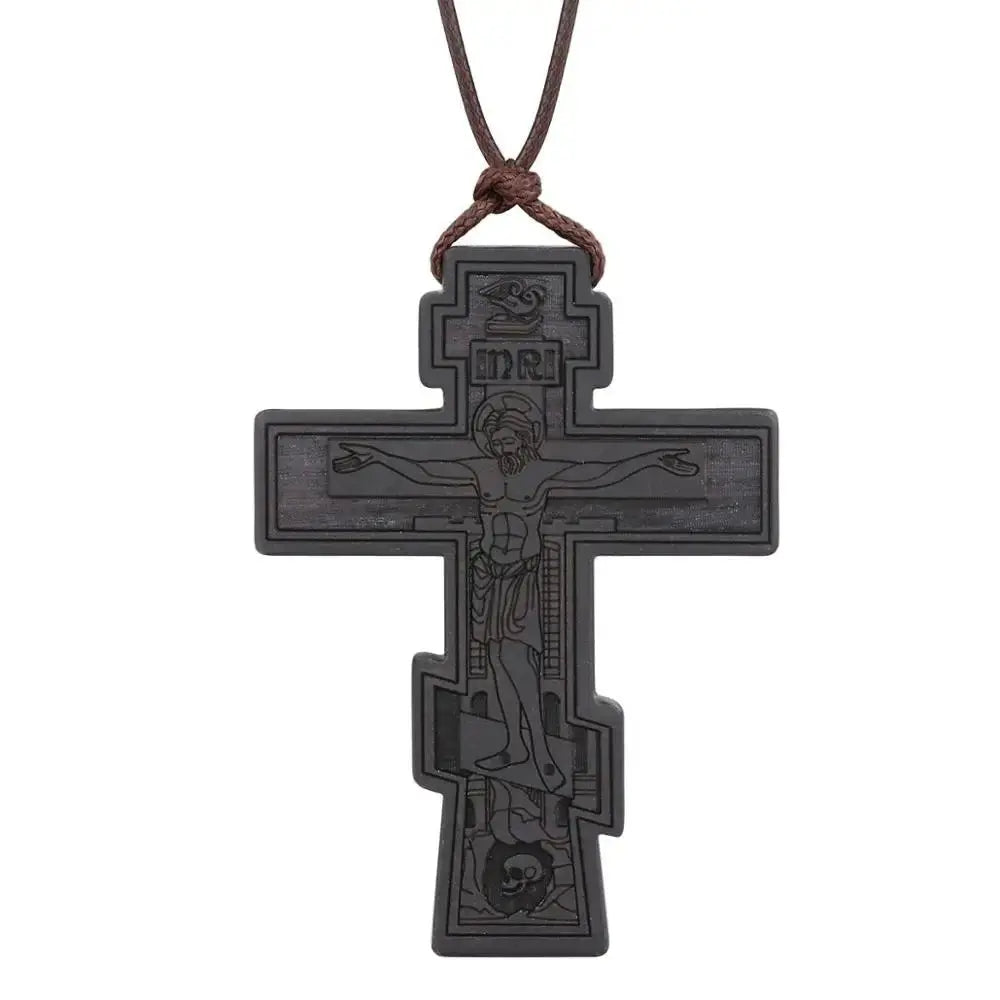 INRI red and black wood cross necklace rope chain religious - Blade & Thread